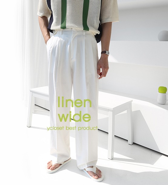 Arin linen two-tuck wide pants (3color)