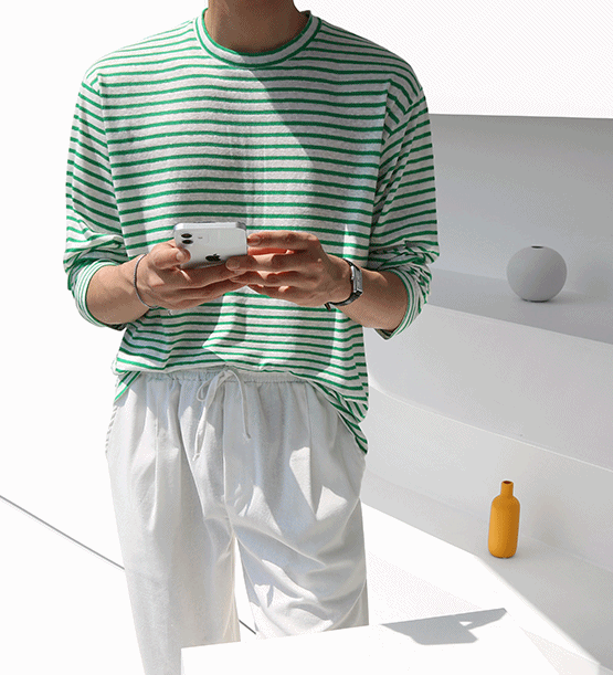Tave linen stripe round tee (3color)